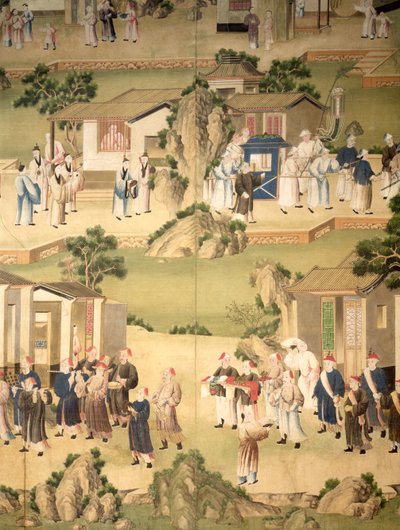 Detail van behang dat een begrafenisstoet uitbeeldt, 1780 door Chinese School